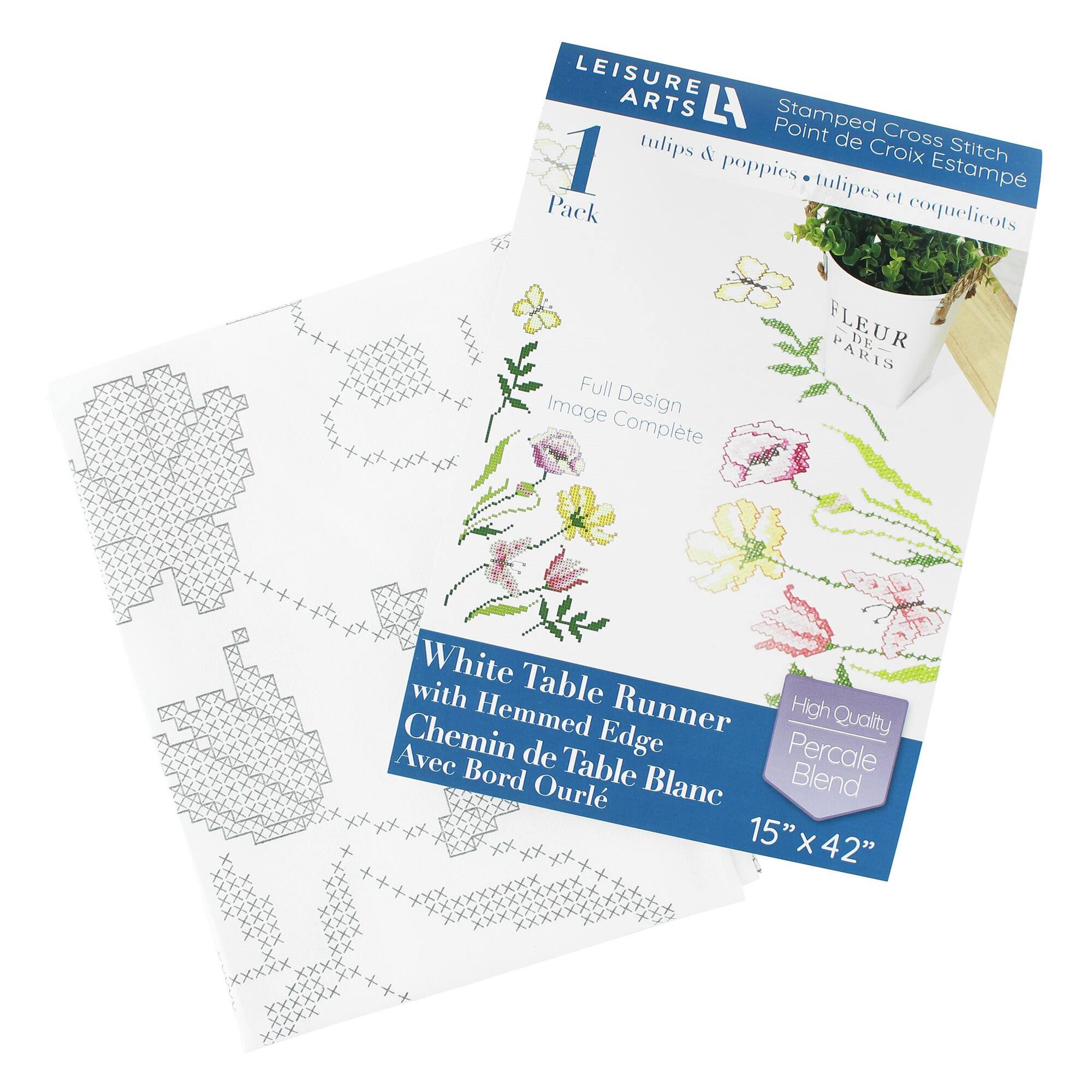 Leisure Arts® Tulips & Poppies Table Runner Stamped Cross Stitch Kit